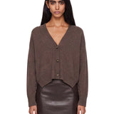 Cardigan Kaia con bordo a coste in marrone 