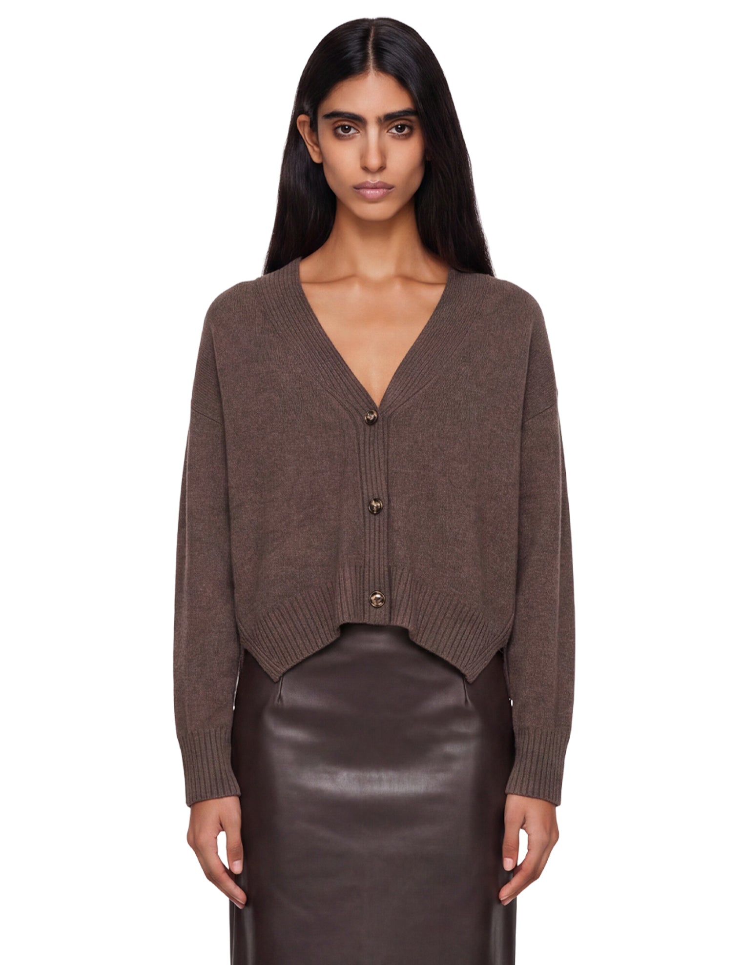 Cardigan Kaia con bordo a coste in marrone 