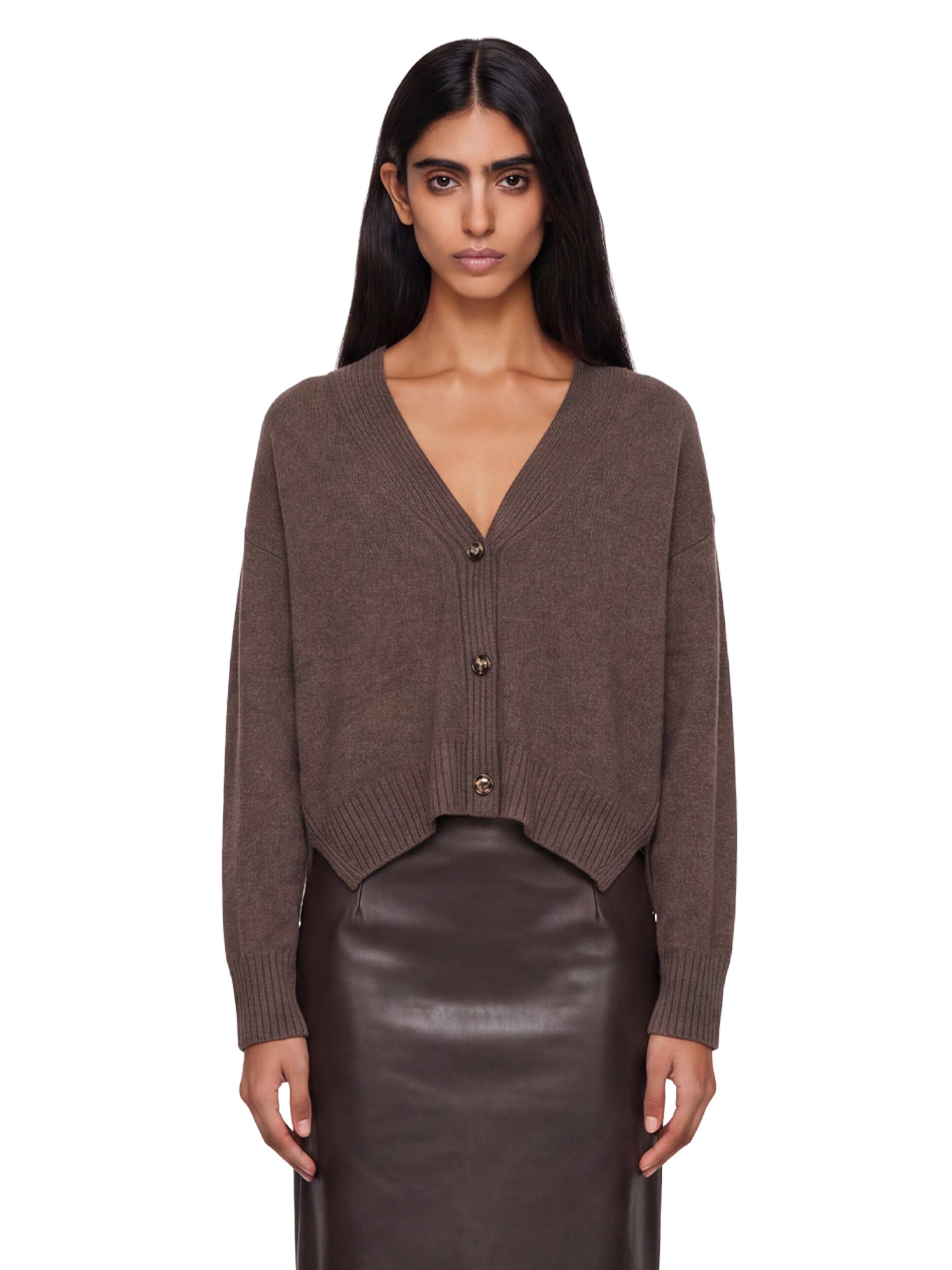 Cardigan Kaia con bordo a coste in marrone 