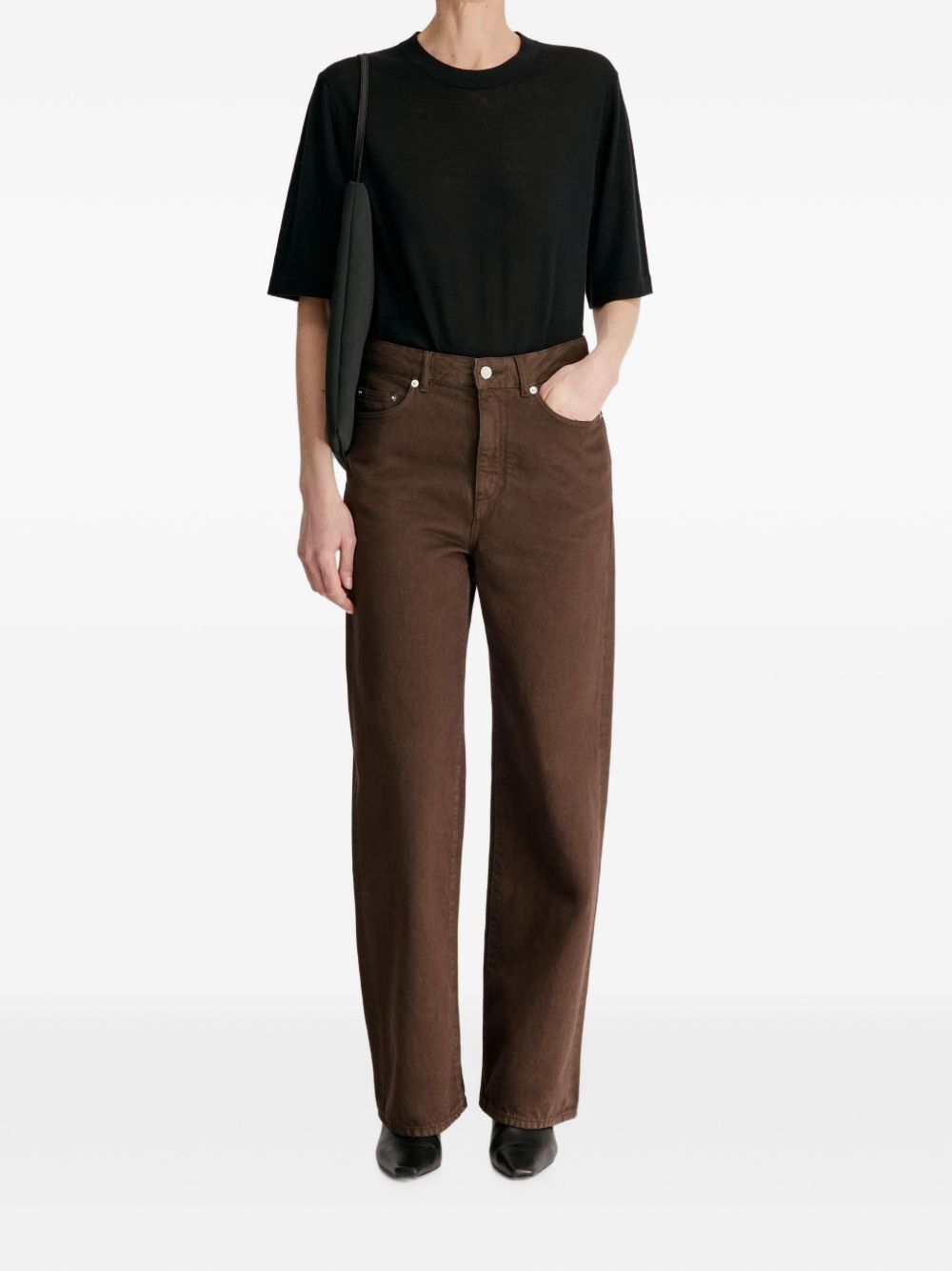 Jeans Mico a gamba ampia in marrone 