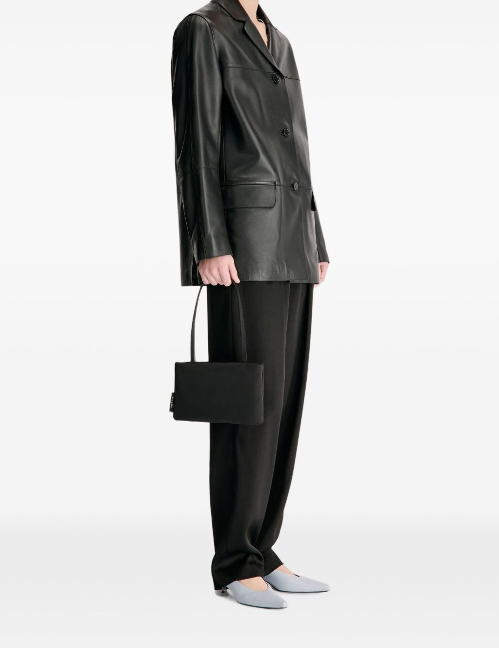 Giacca monopetto in pelle nari in nero 