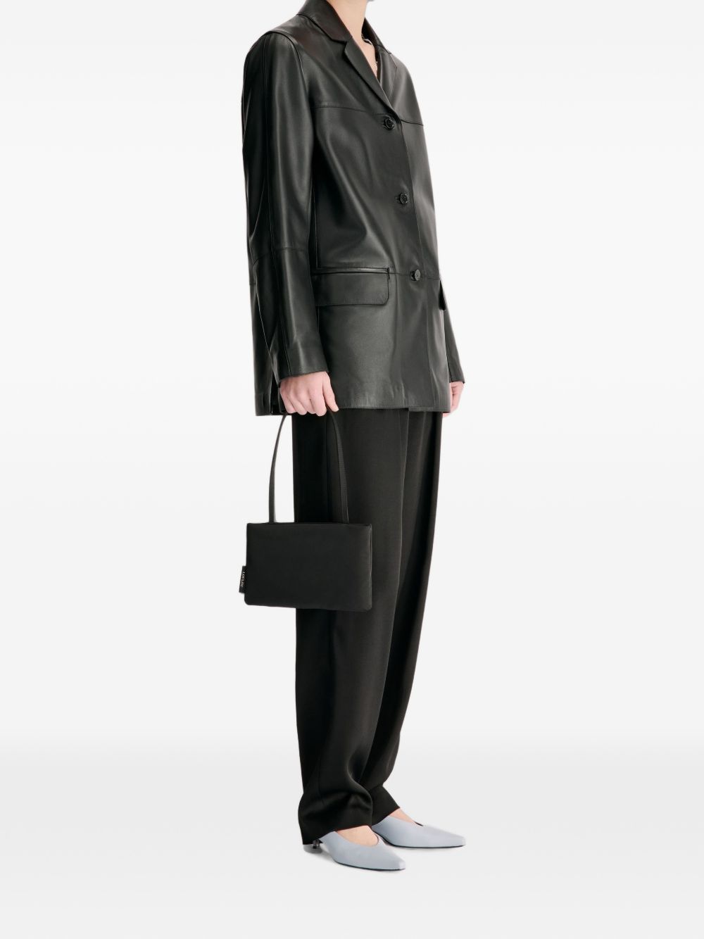 Giacca monopetto in pelle nari in nero 