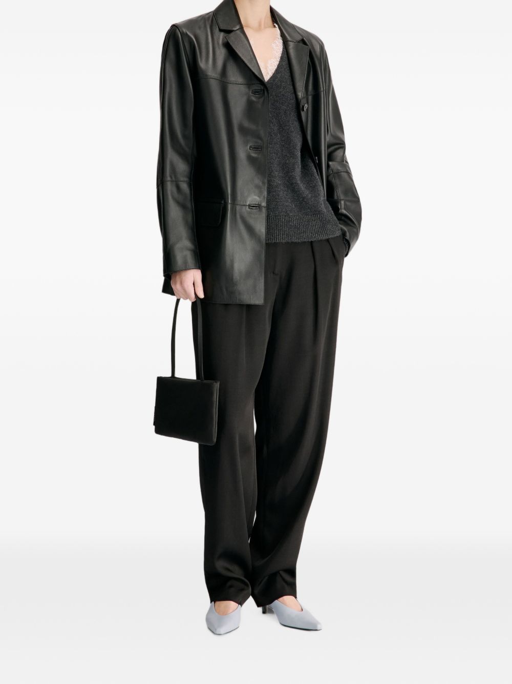 Giacca monopetto in pelle nari in nero 