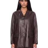 Giacca monopetto in pelle nari in nero 