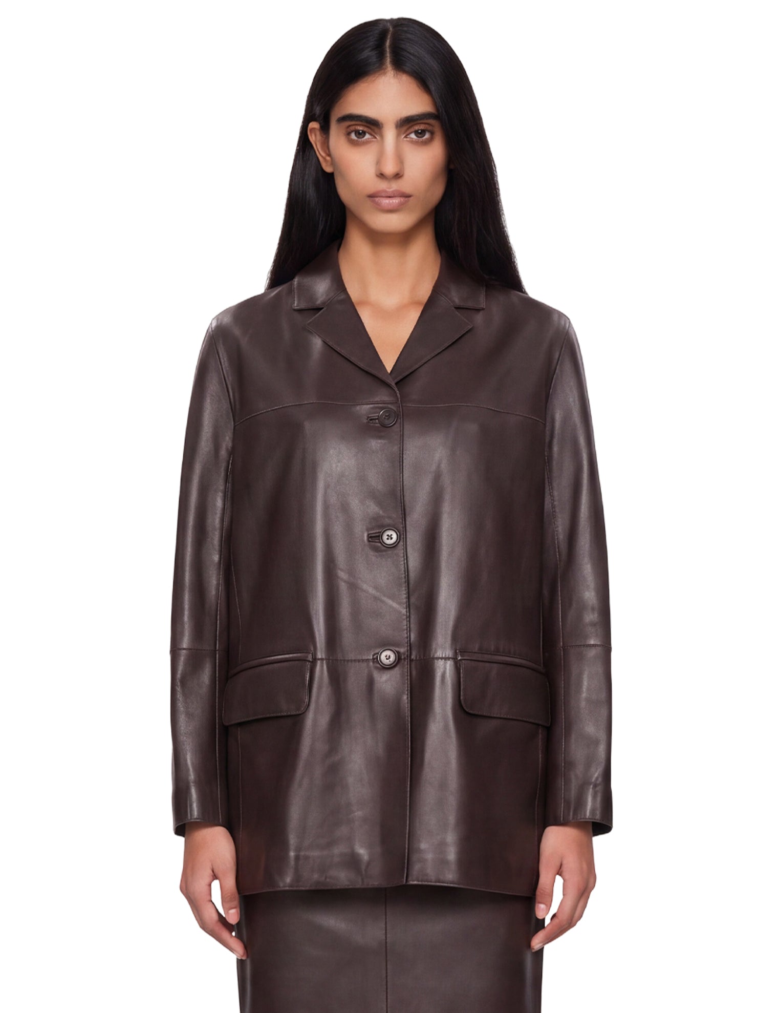 Giacca monopetto in pelle nari in nero 