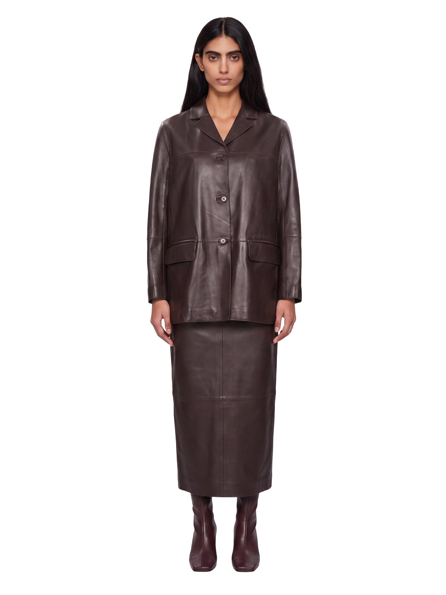 Giacca monopetto in pelle nari in nero 