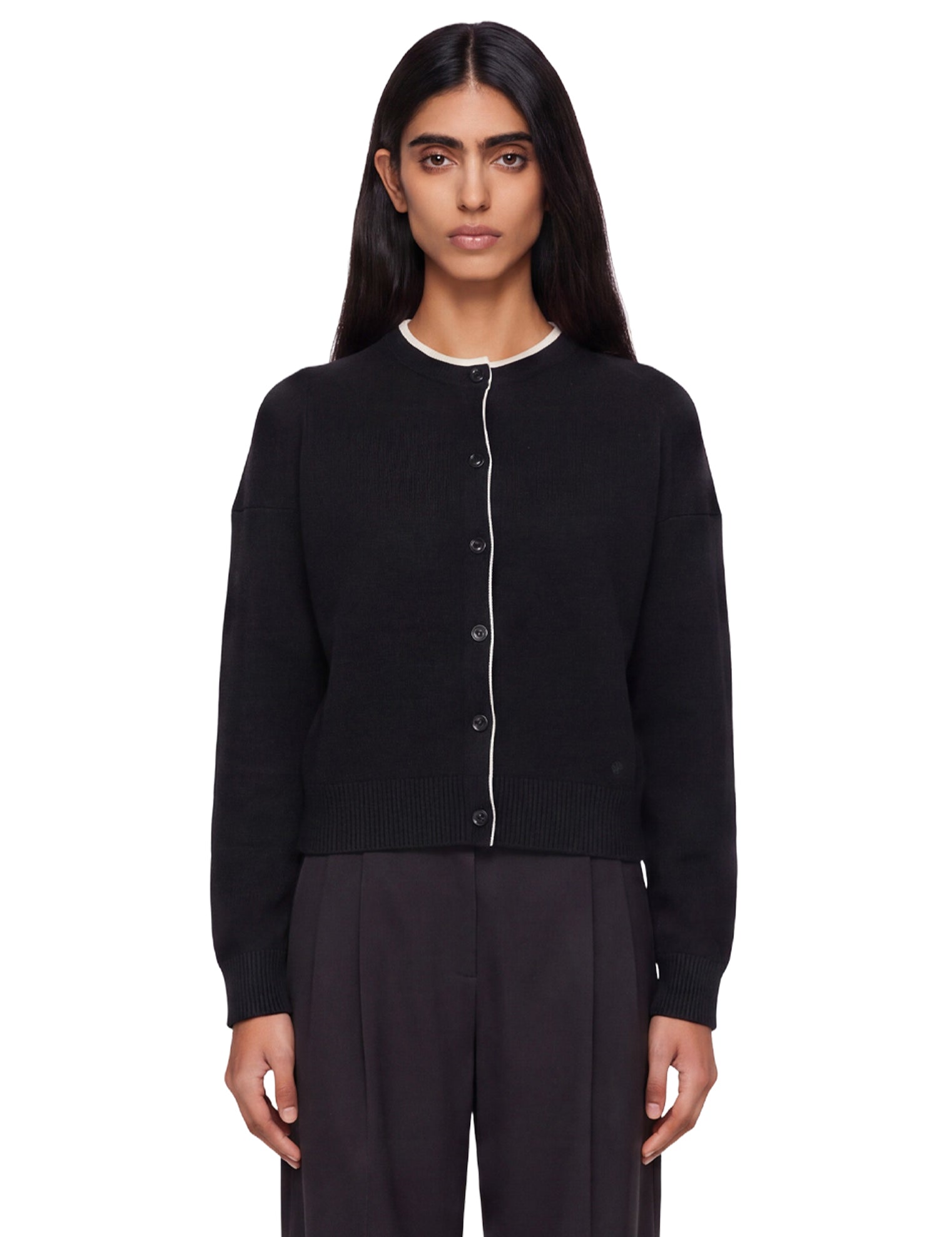 Cardigan con bordi a contrasto Nicola in nero 