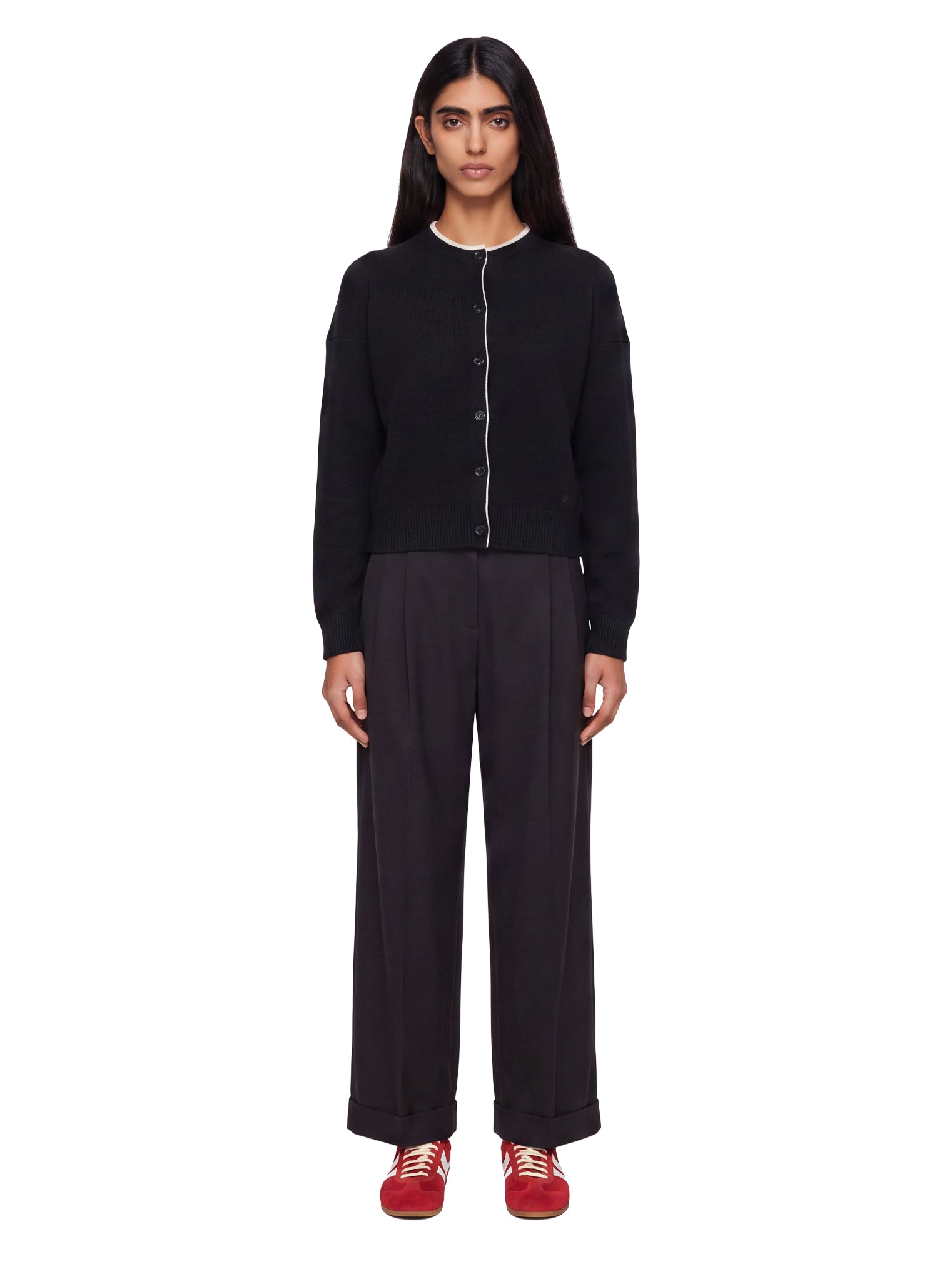 Cardigan con bordi a contrasto Nicola in nero 