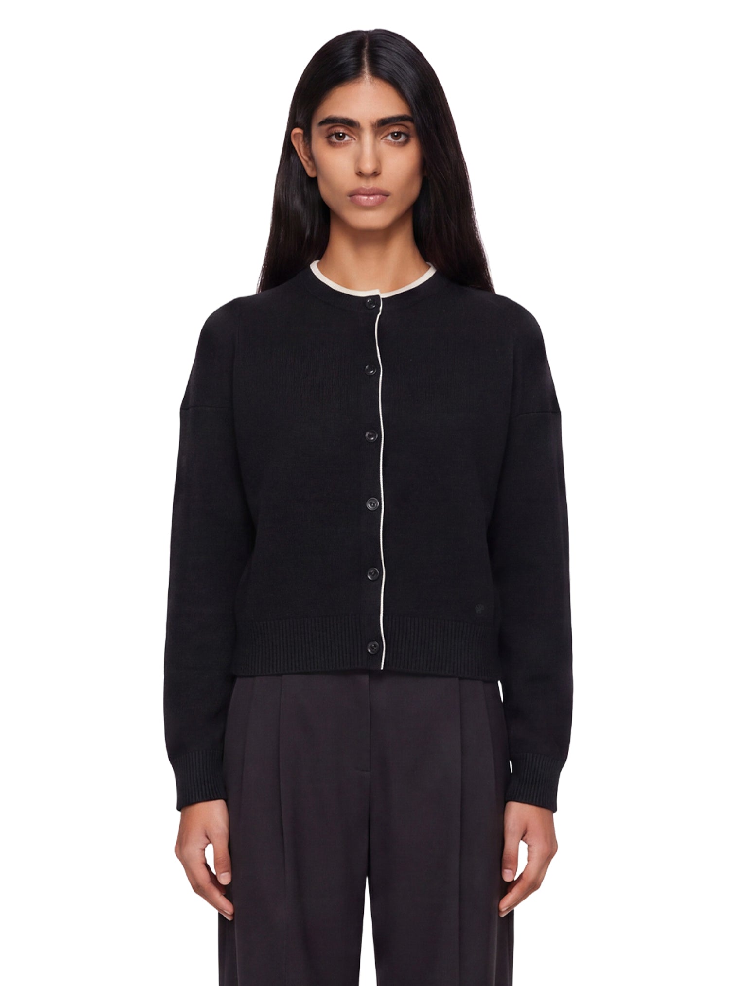 Cardigan con bordi a contrasto Nicola in nero 