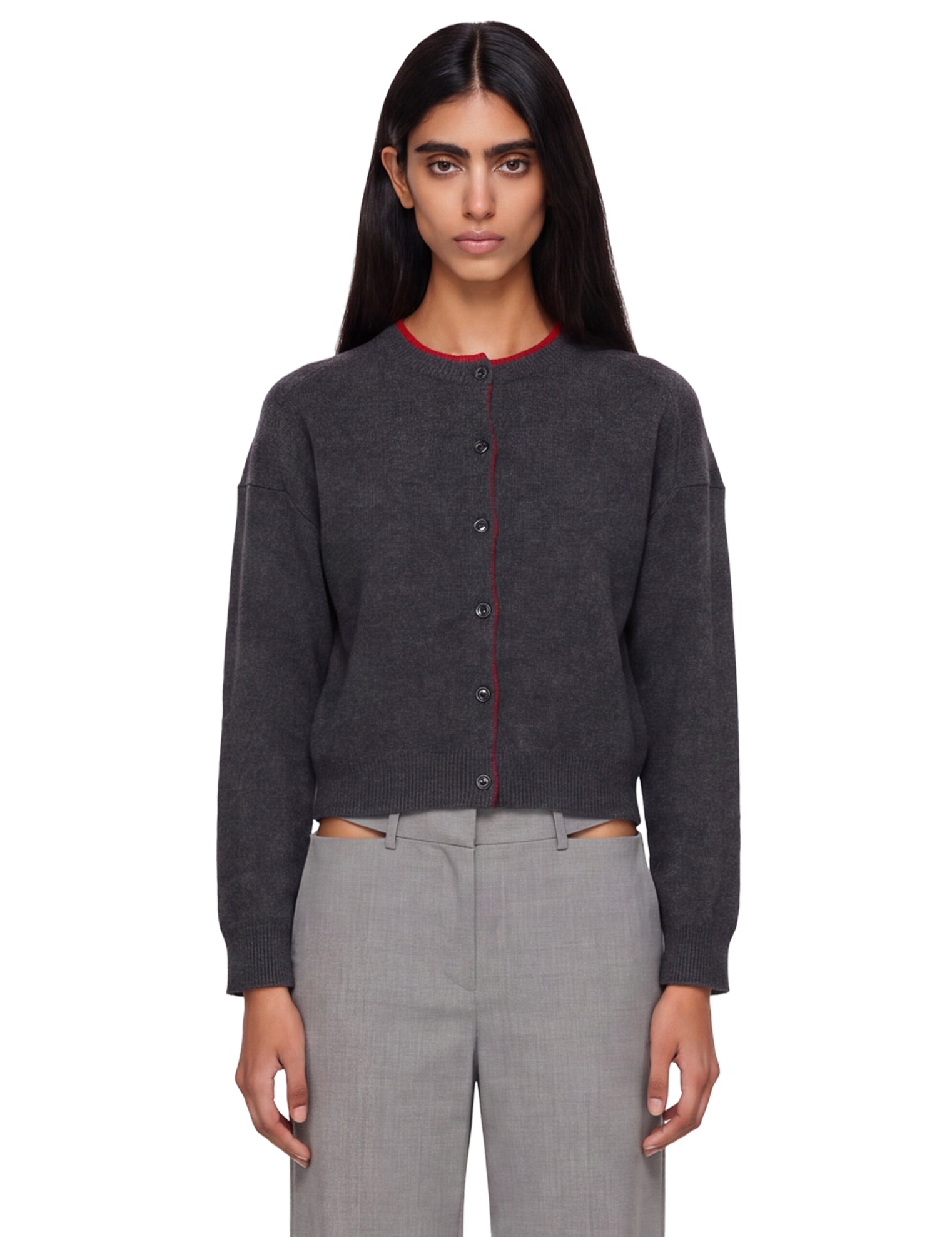 Cardigan con bordi a contrasto Nicola in grigio 