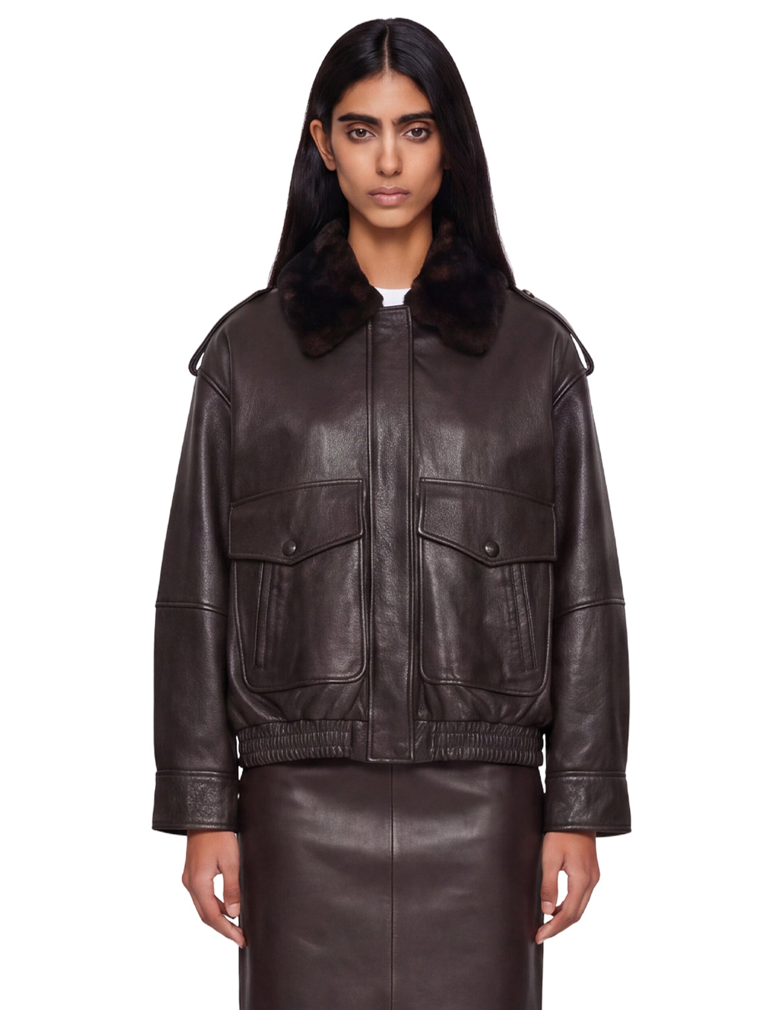 Giacca in pelle con tasche Russo in marrone 