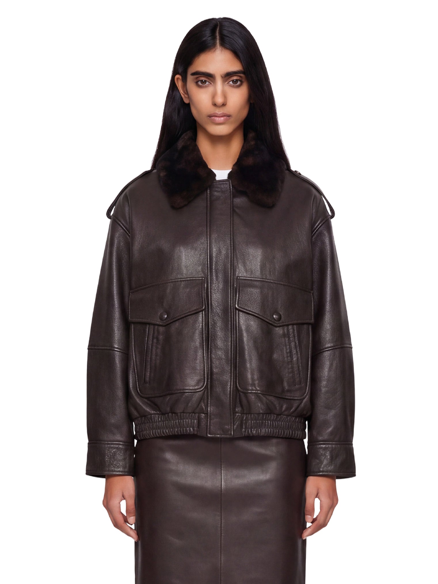 Giacca in pelle con tasche Russo in marrone 