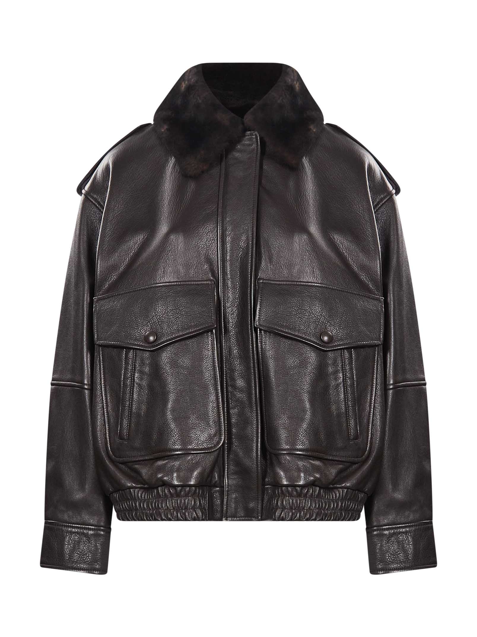 Giacca in pelle con tasche Russo in marrone 