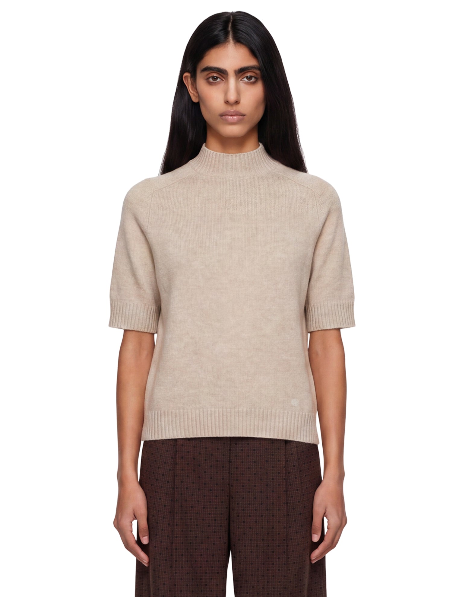 Top in maglia a maniche corte Ruth in beige 