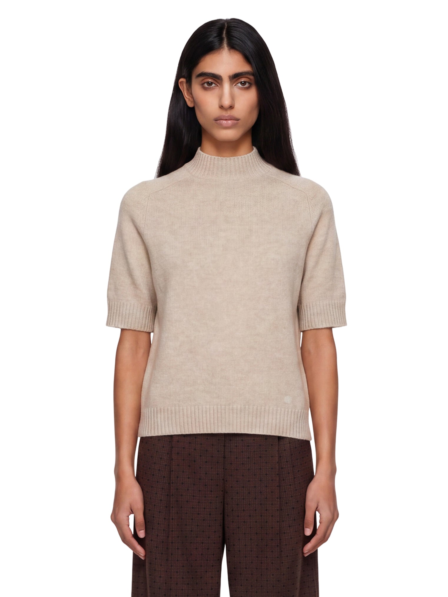 Top in maglia a maniche corte Ruth in beige 