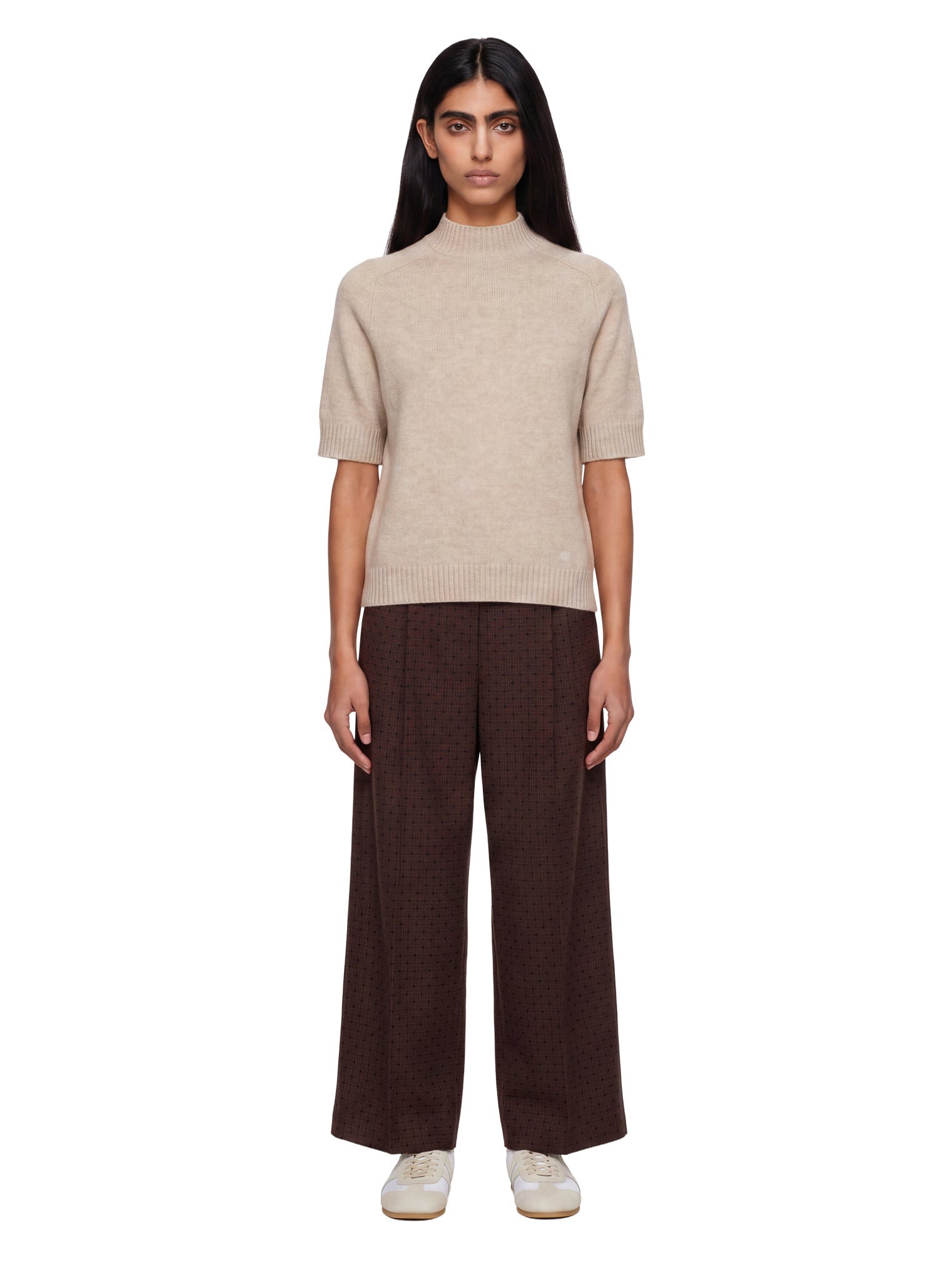 Top in maglia a maniche corte Ruth in beige 