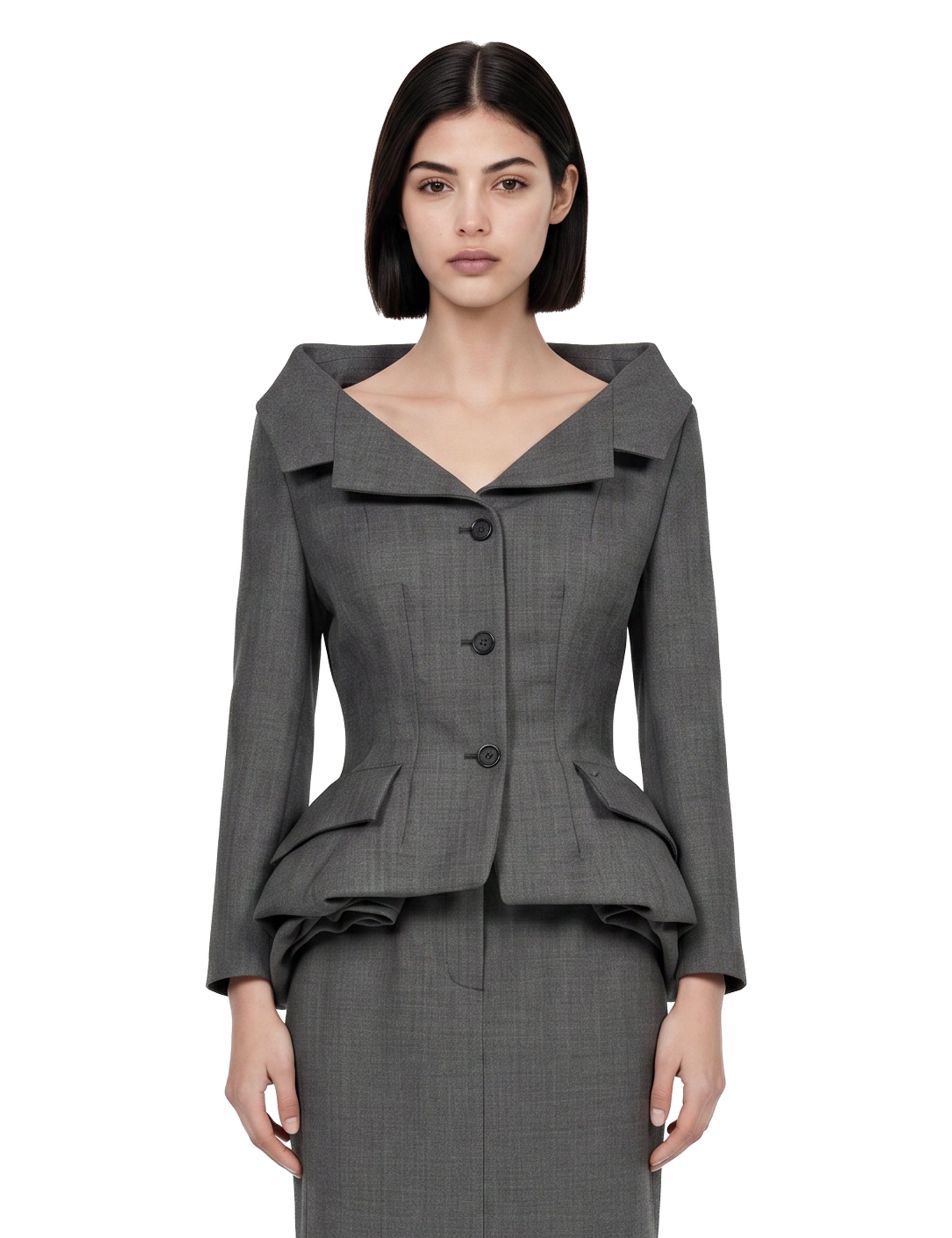 Giacca sartoriale con peplum in grigio 