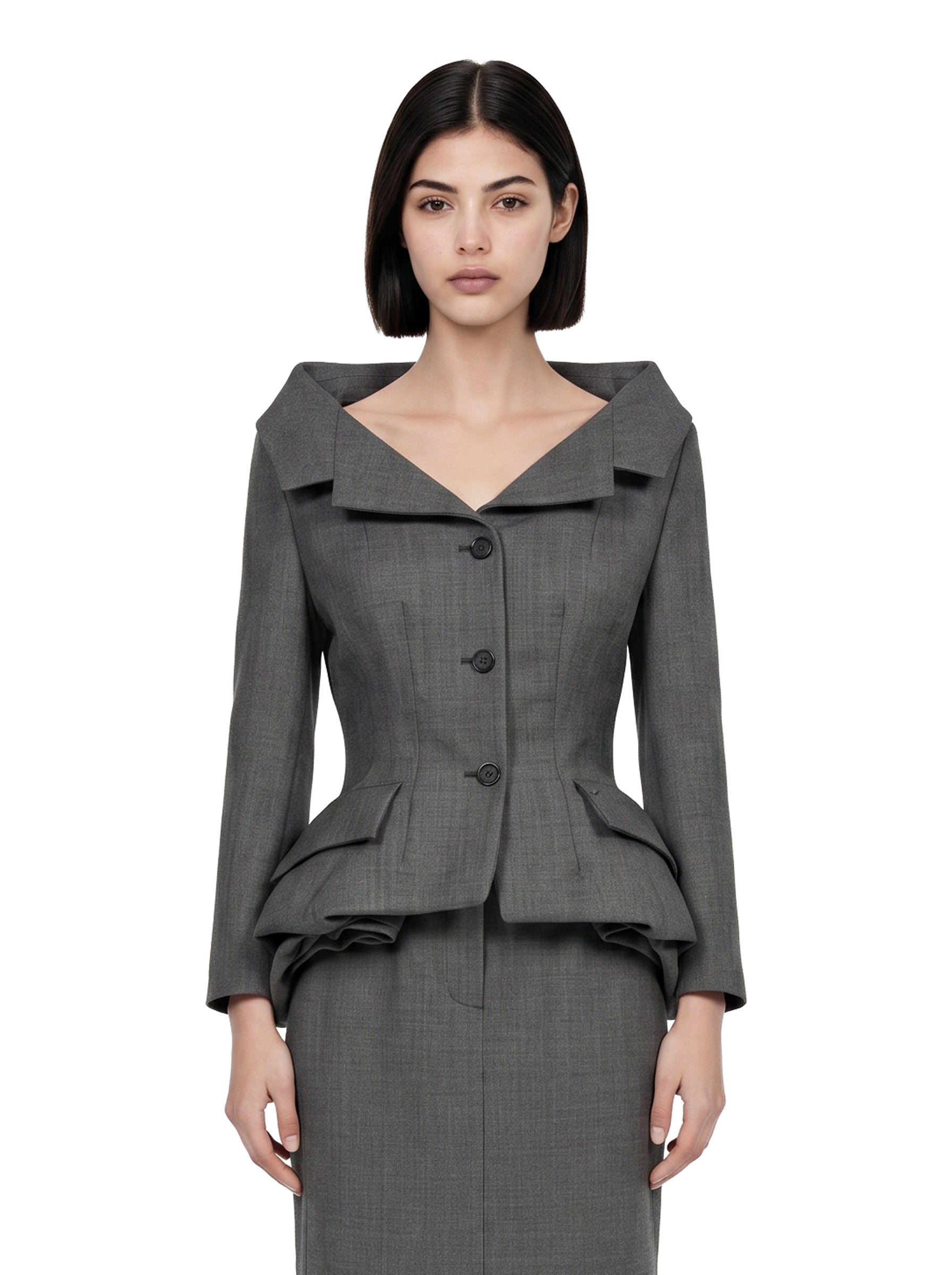 Giacca sartoriale con peplum in grigio 