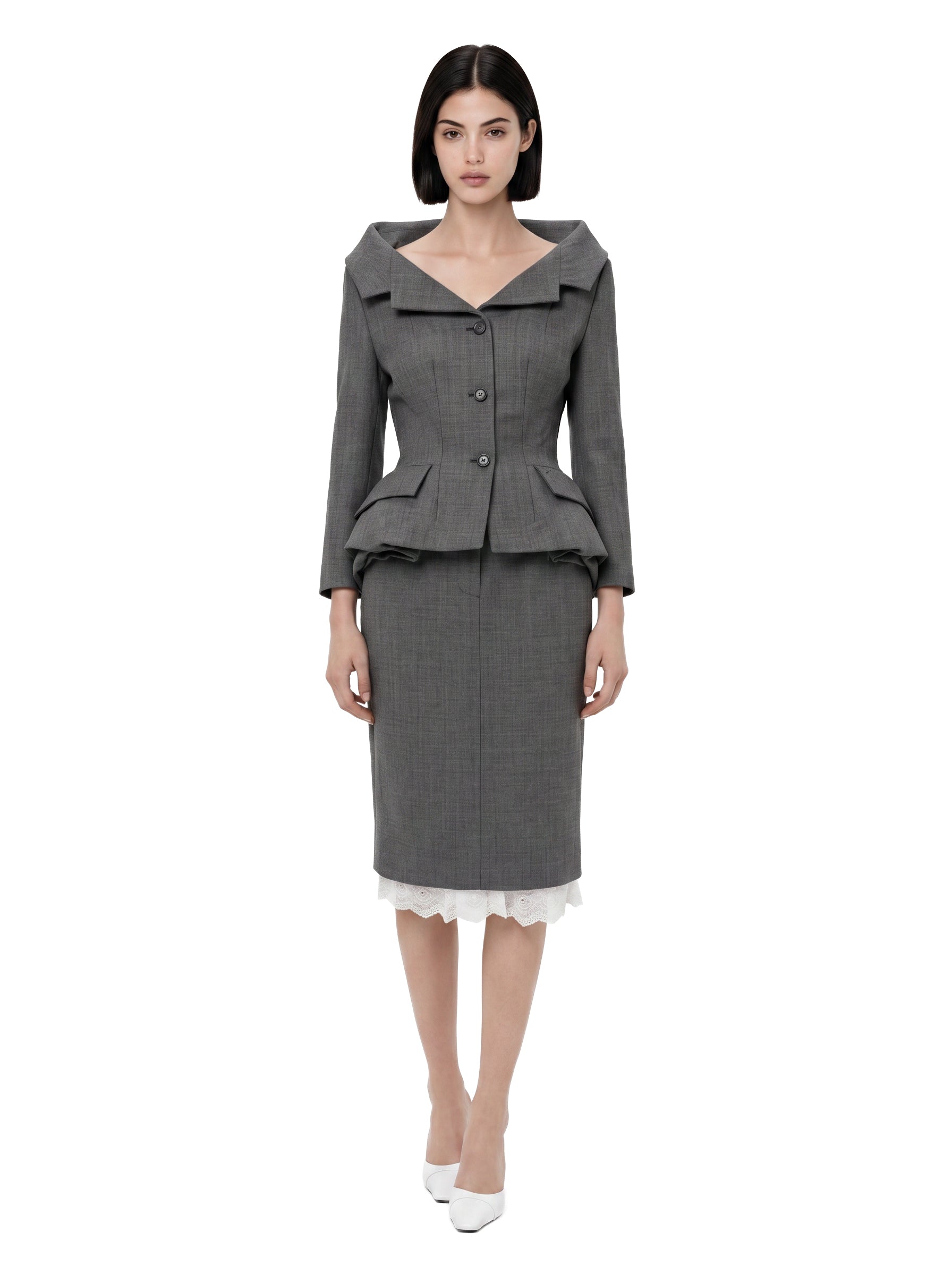 Giacca sartoriale con peplum in grigio 