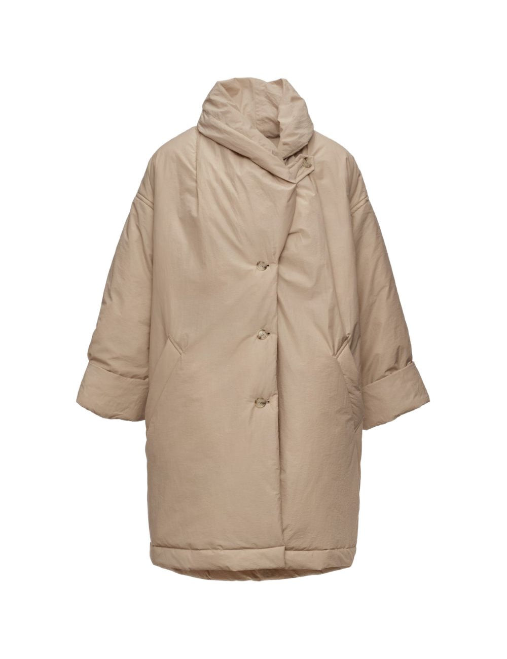 Cappotto imbottito a collo alto in beige 