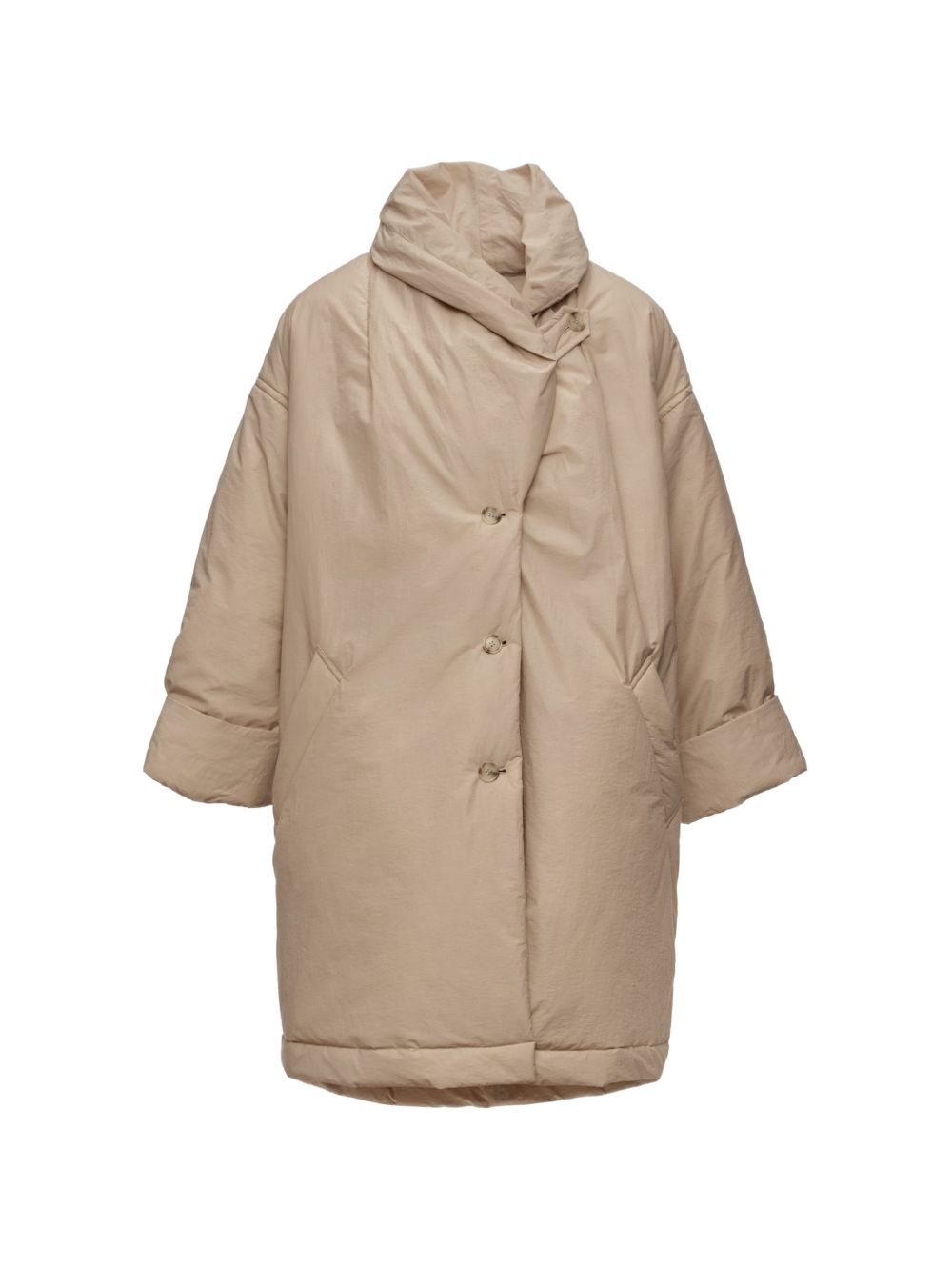 Cappotto imbottito a collo alto in beige 