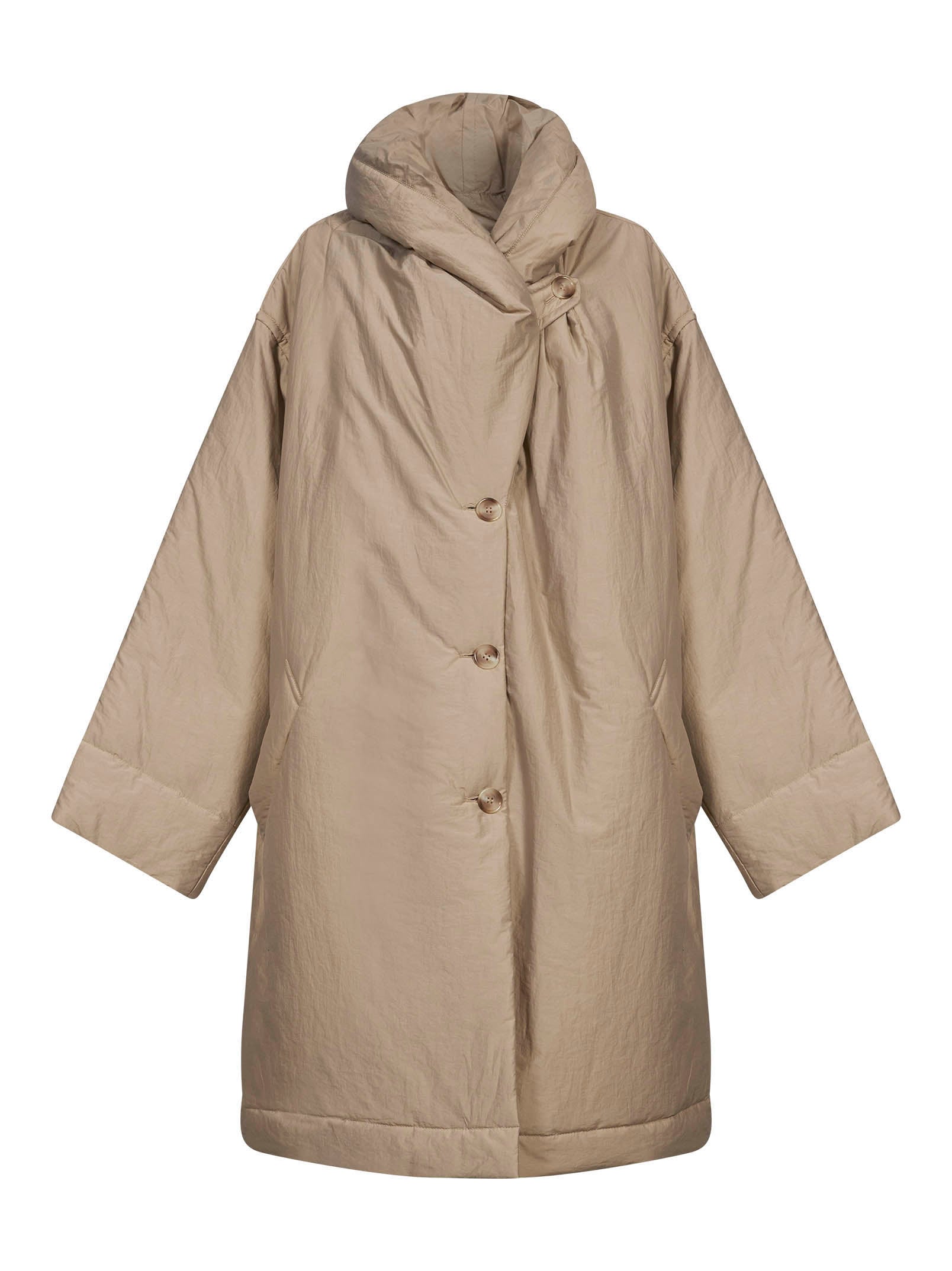 Cappotto imbottito a collo alto in beige 