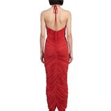 Abito lungo con ruches in rosso 