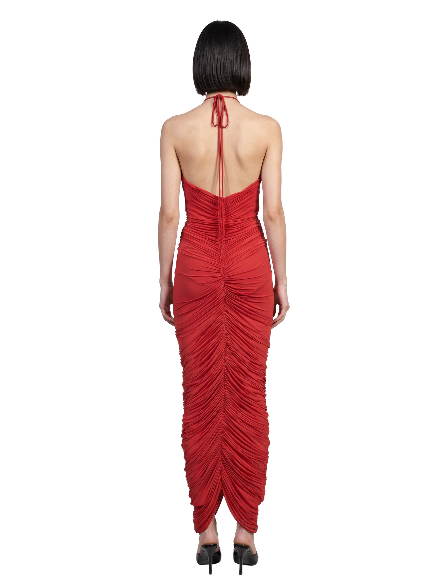 Abito lungo con ruches in rosso 