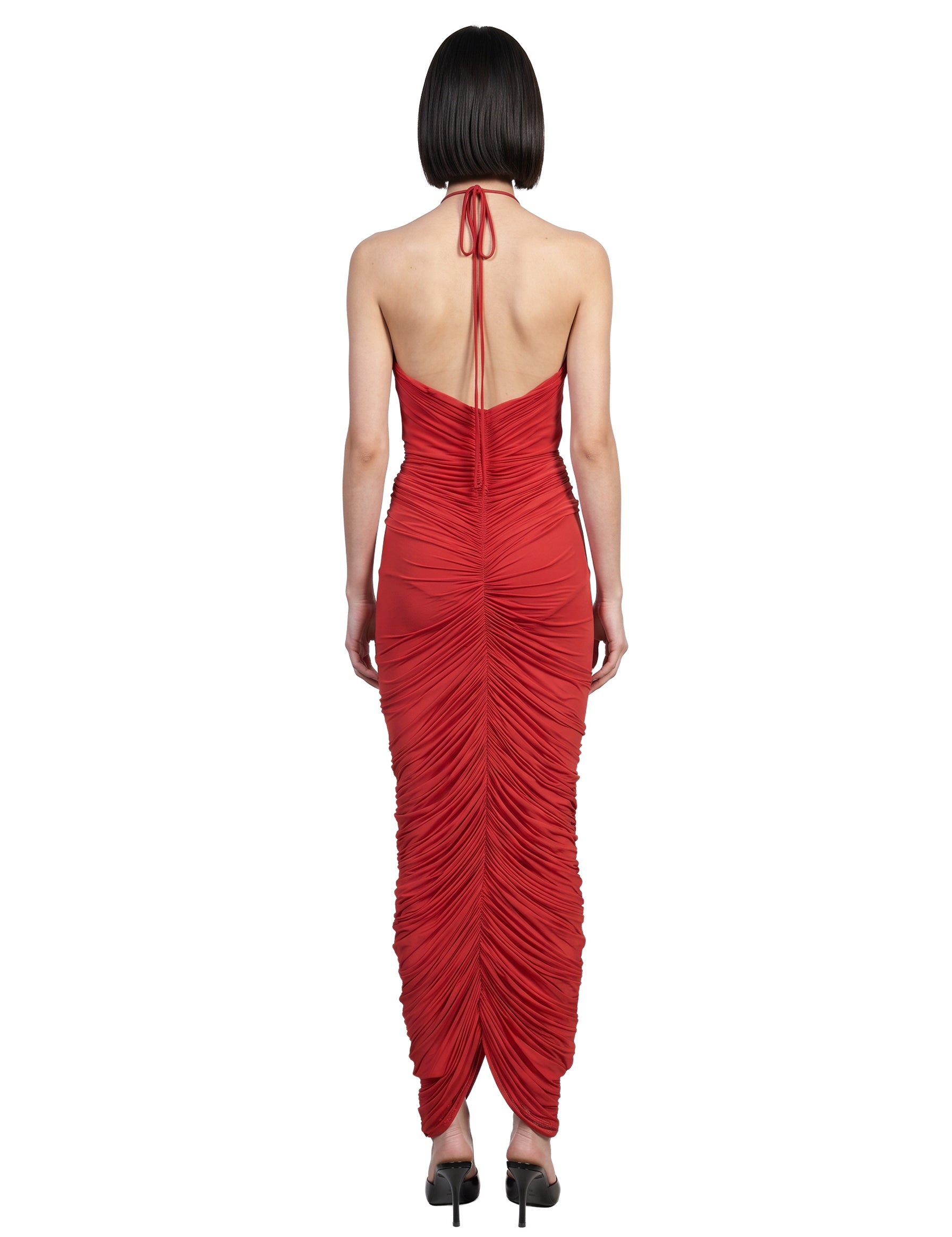 Abito lungo con ruches in rosso 