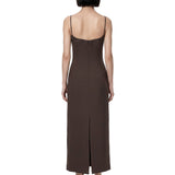 Abito midi con applicazioni floreali in marrone 