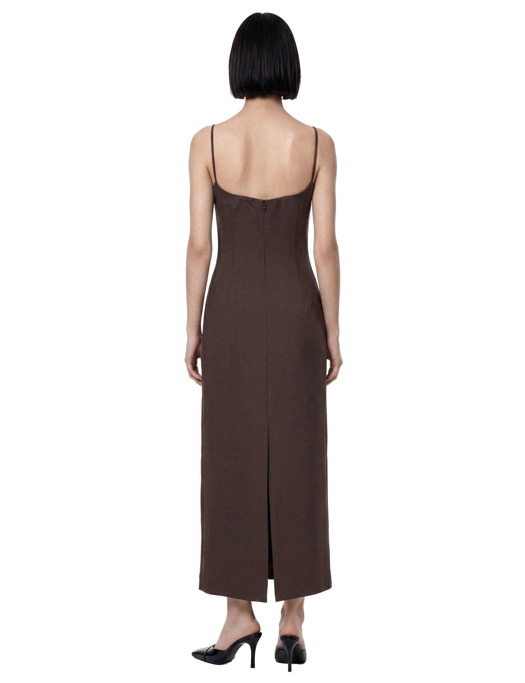 Abito midi con applicazioni floreali in marrone 