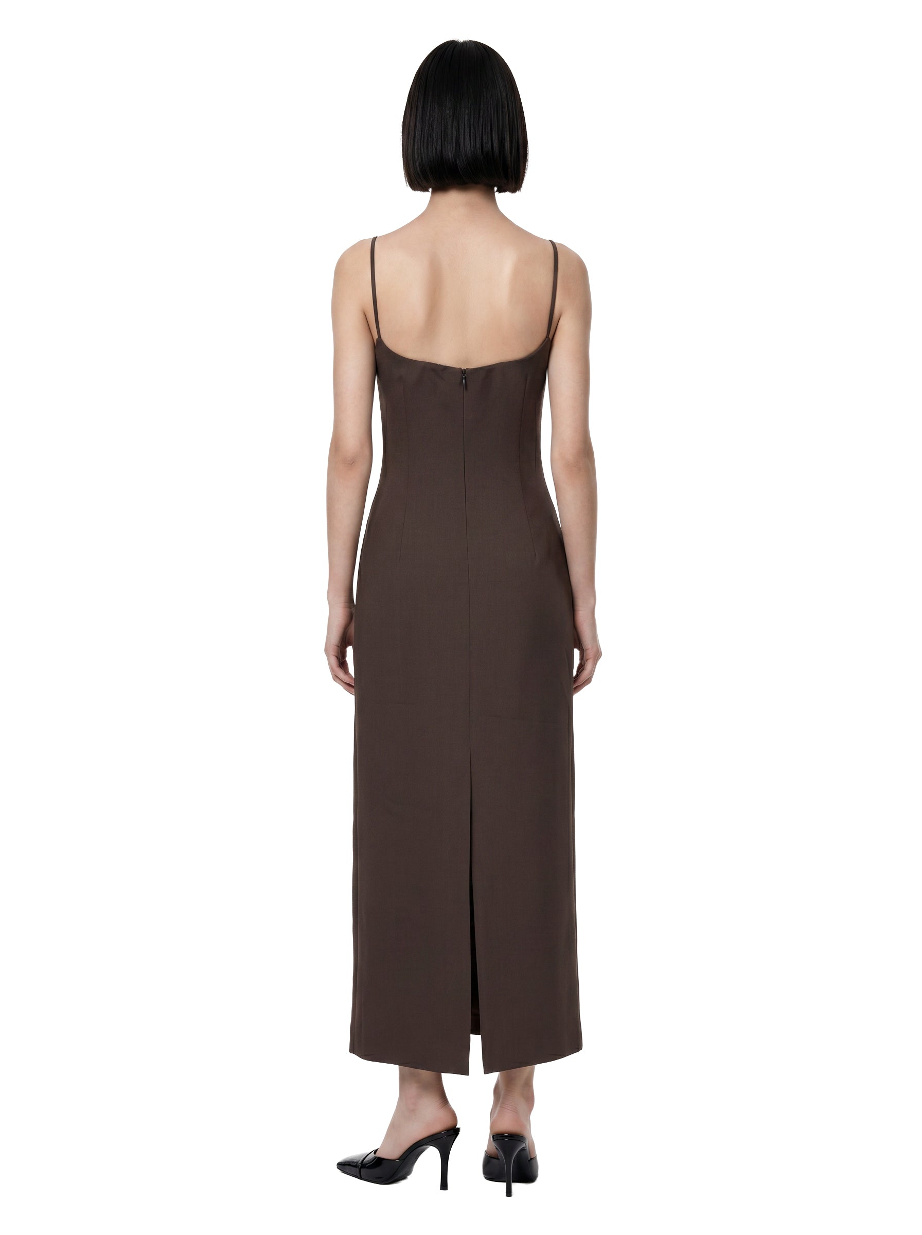 Abito midi con applicazioni floreali in marrone 