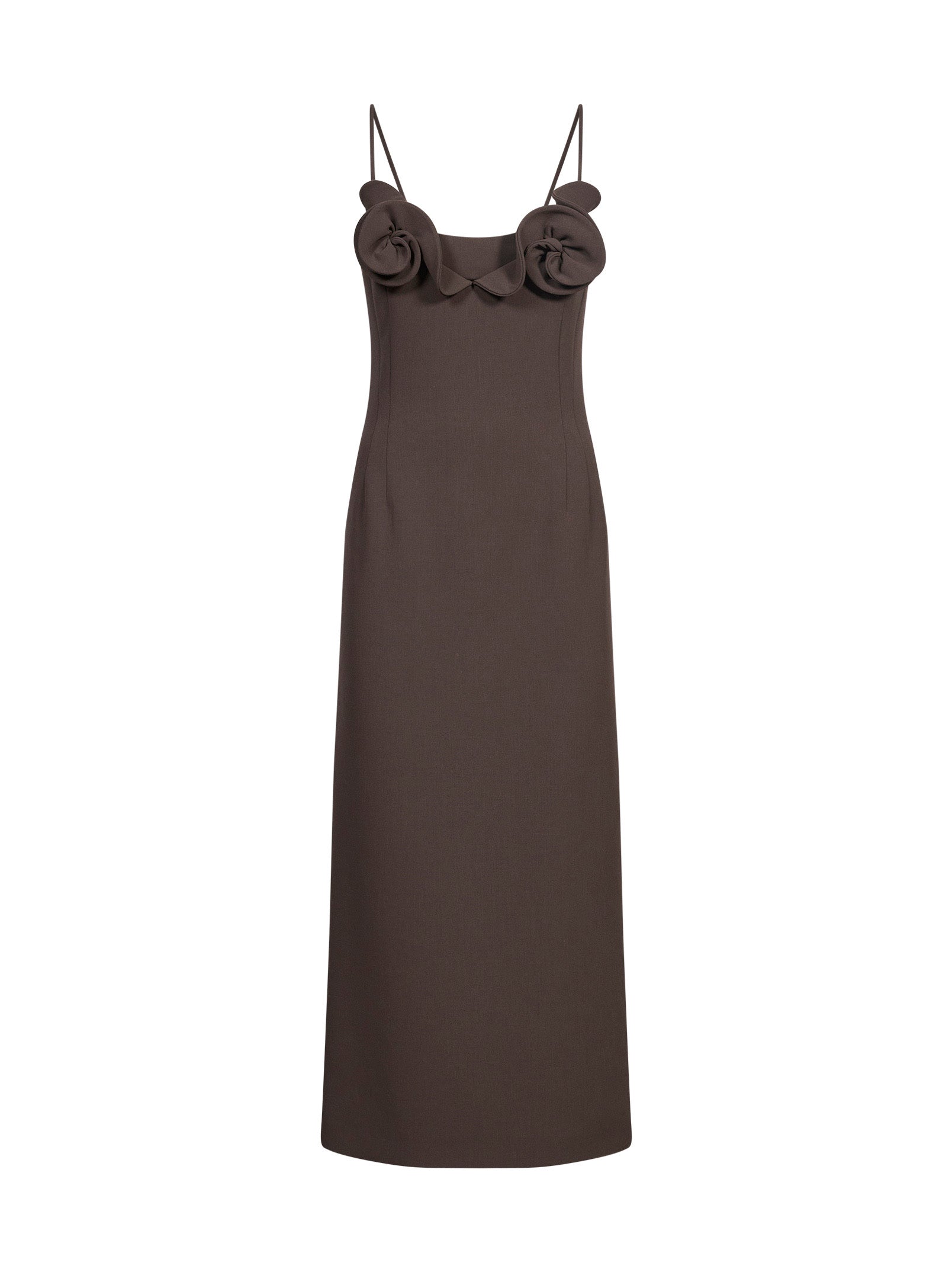 Abito midi con applicazioni floreali in marrone 