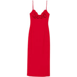 Abito midi con applicazioni a fiori in rosso 