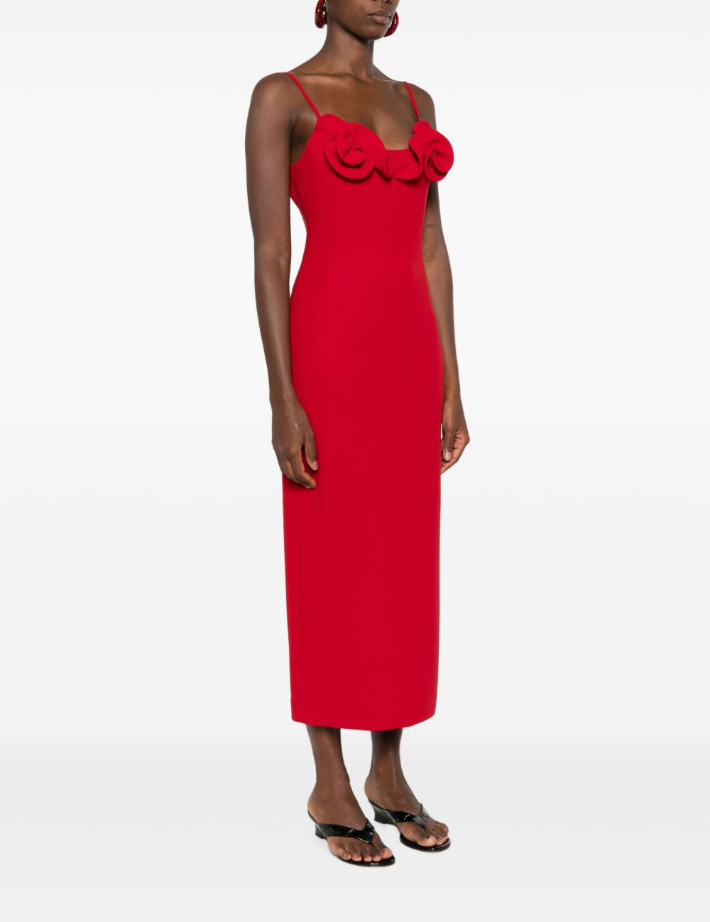 Abito midi con applicazioni a fiori in rosso 