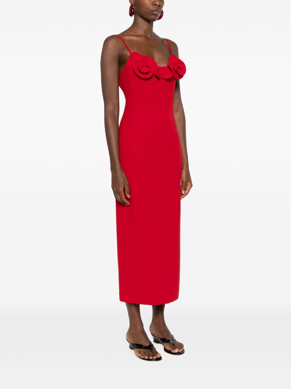 Abito midi con applicazioni a fiori in rosso 