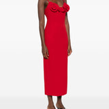 Abito midi con applicazioni a fiori in rosso 