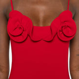 Abito midi con applicazioni a fiori in rosso 
