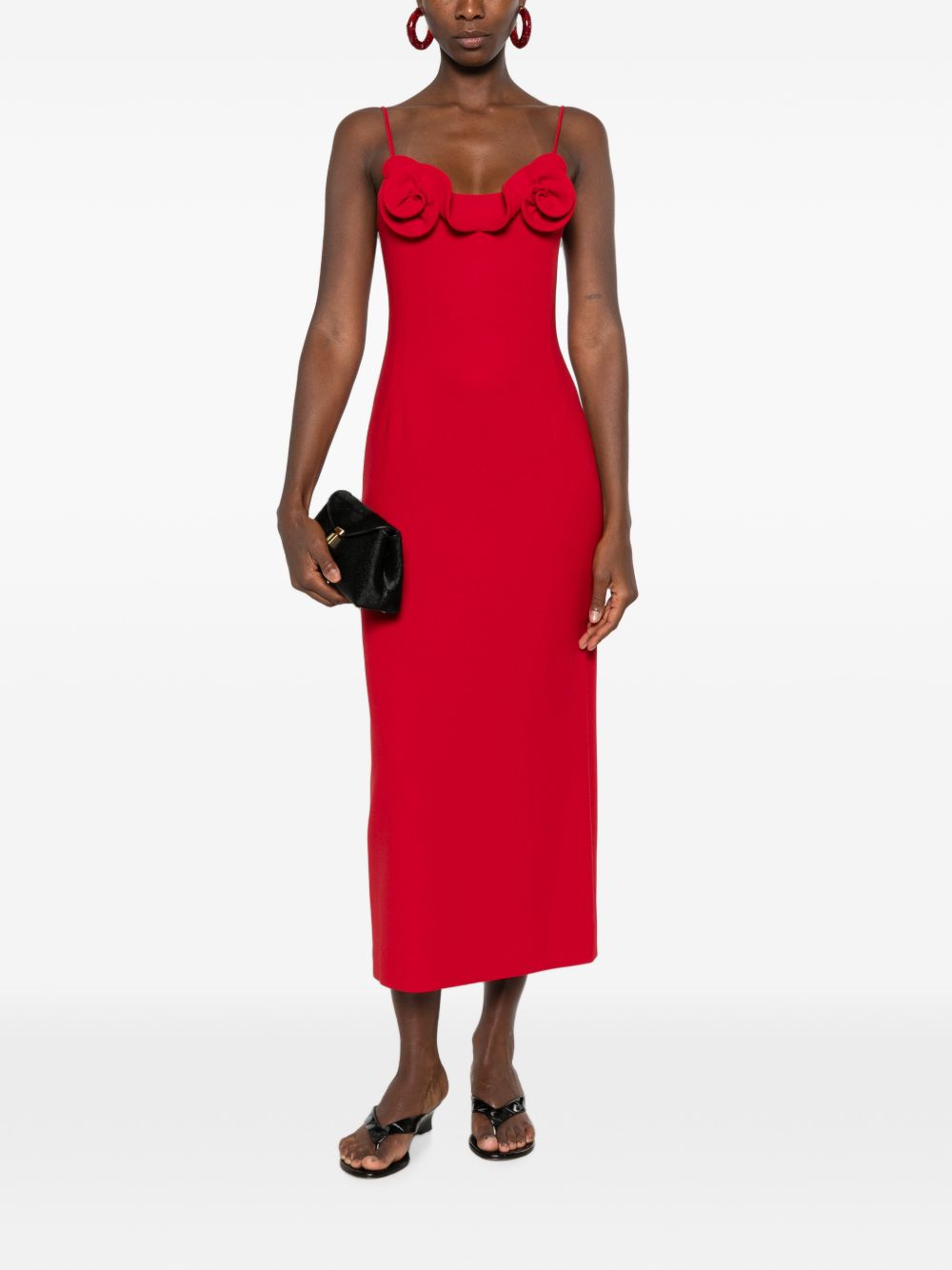 Abito midi con applicazioni a fiori in rosso 