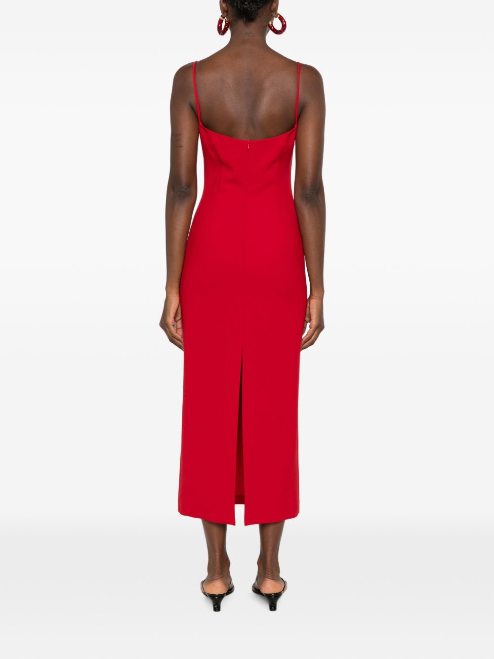 Abito midi con applicazioni a fiori in rosso 