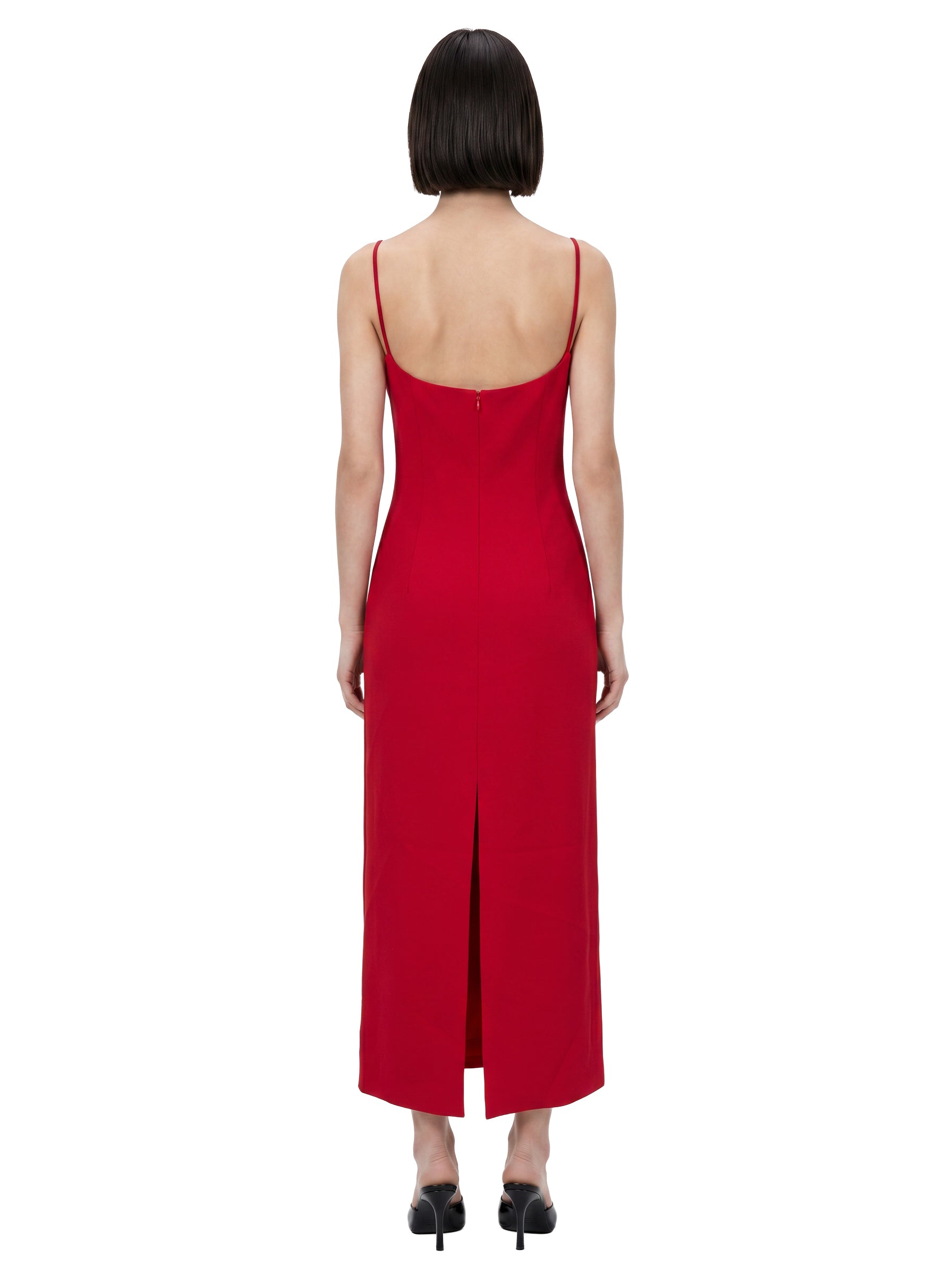 Abito midi con applicazioni a fiori in rosso 
