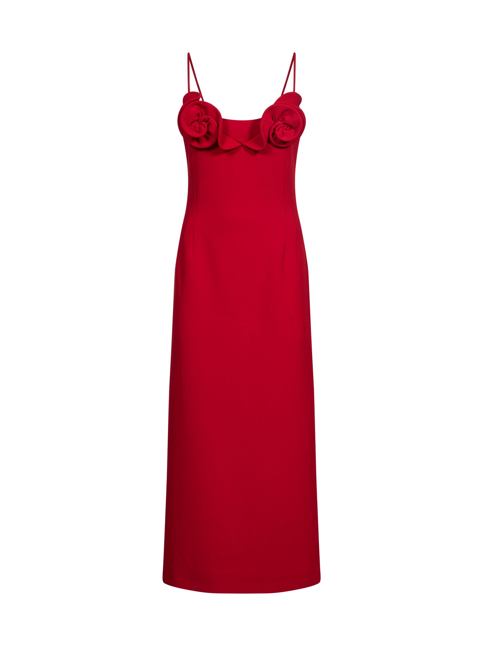 Abito midi con applicazioni a fiori in rosso 