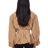 Giacca in tessuto tecnico con cintura in beige 