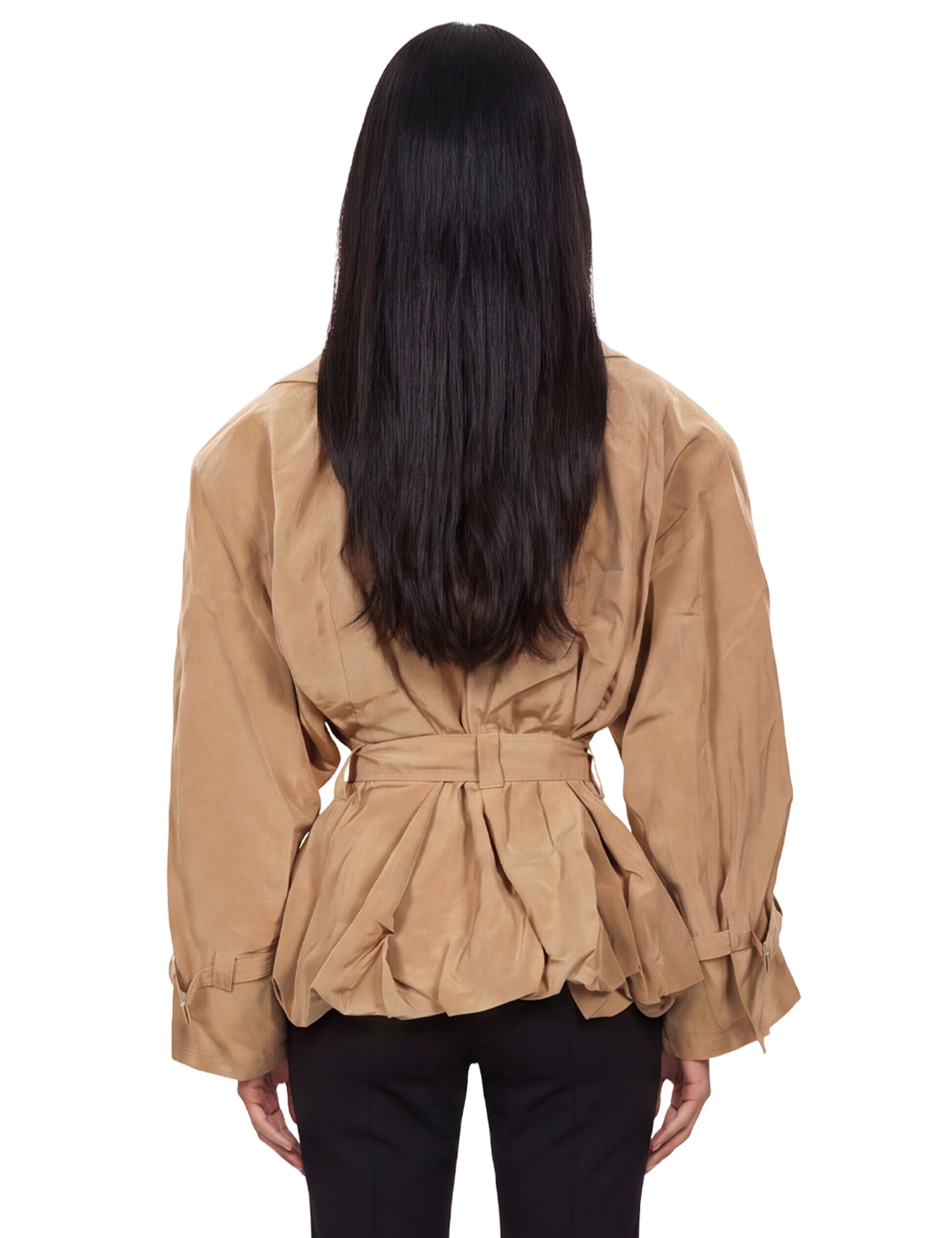 Giacca in tessuto tecnico con cintura in beige 