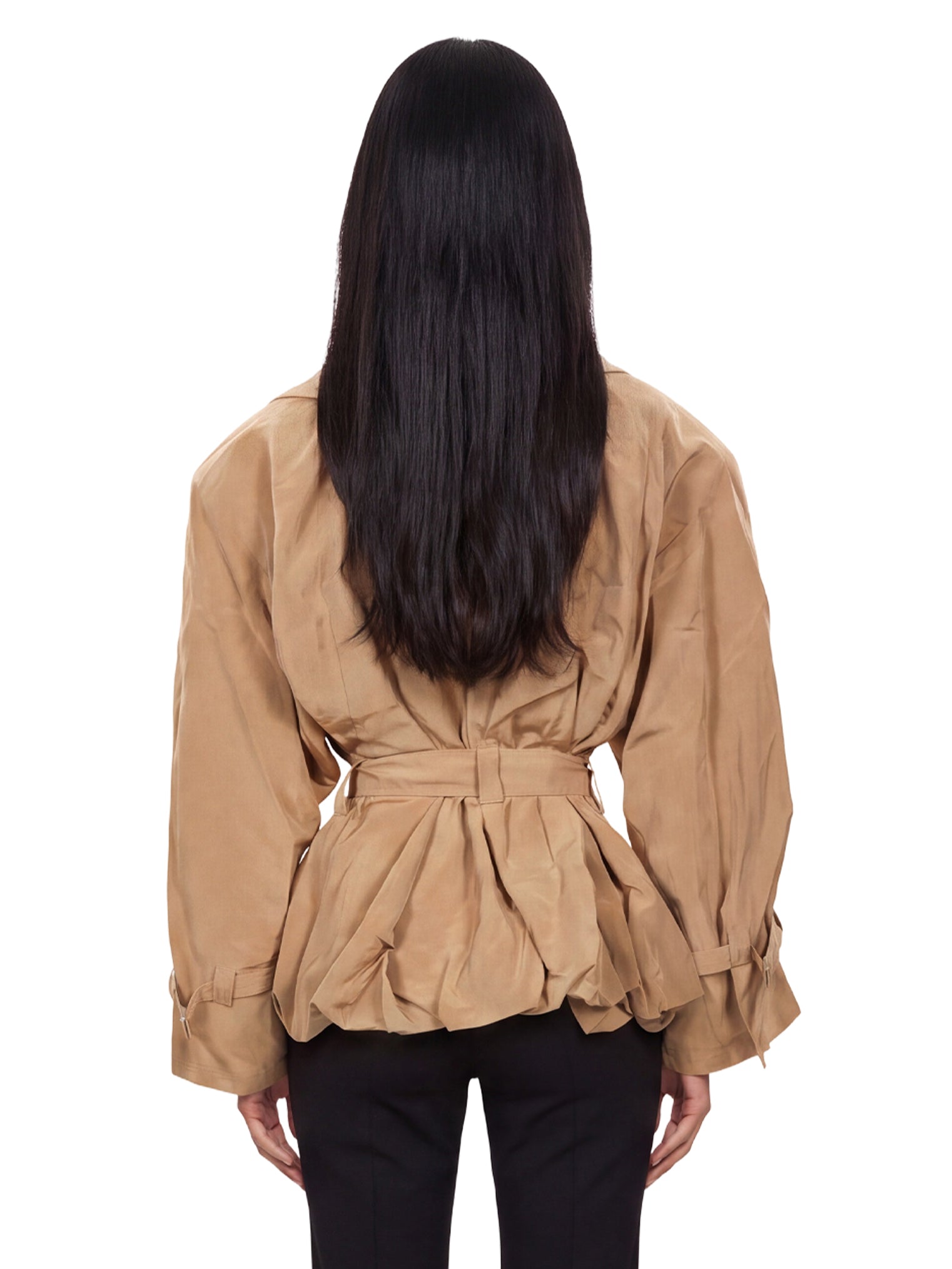 Giacca in tessuto tecnico con cintura in beige 