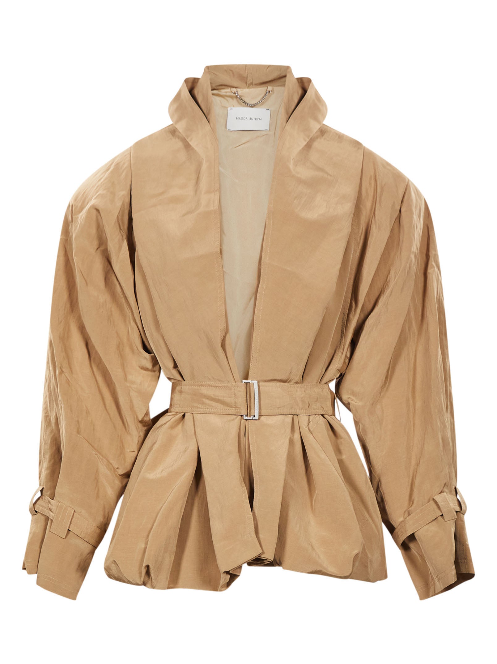 Giacca in tessuto tecnico con cintura in beige 