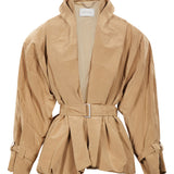 Giacca in tessuto tecnico con cintura in beige 