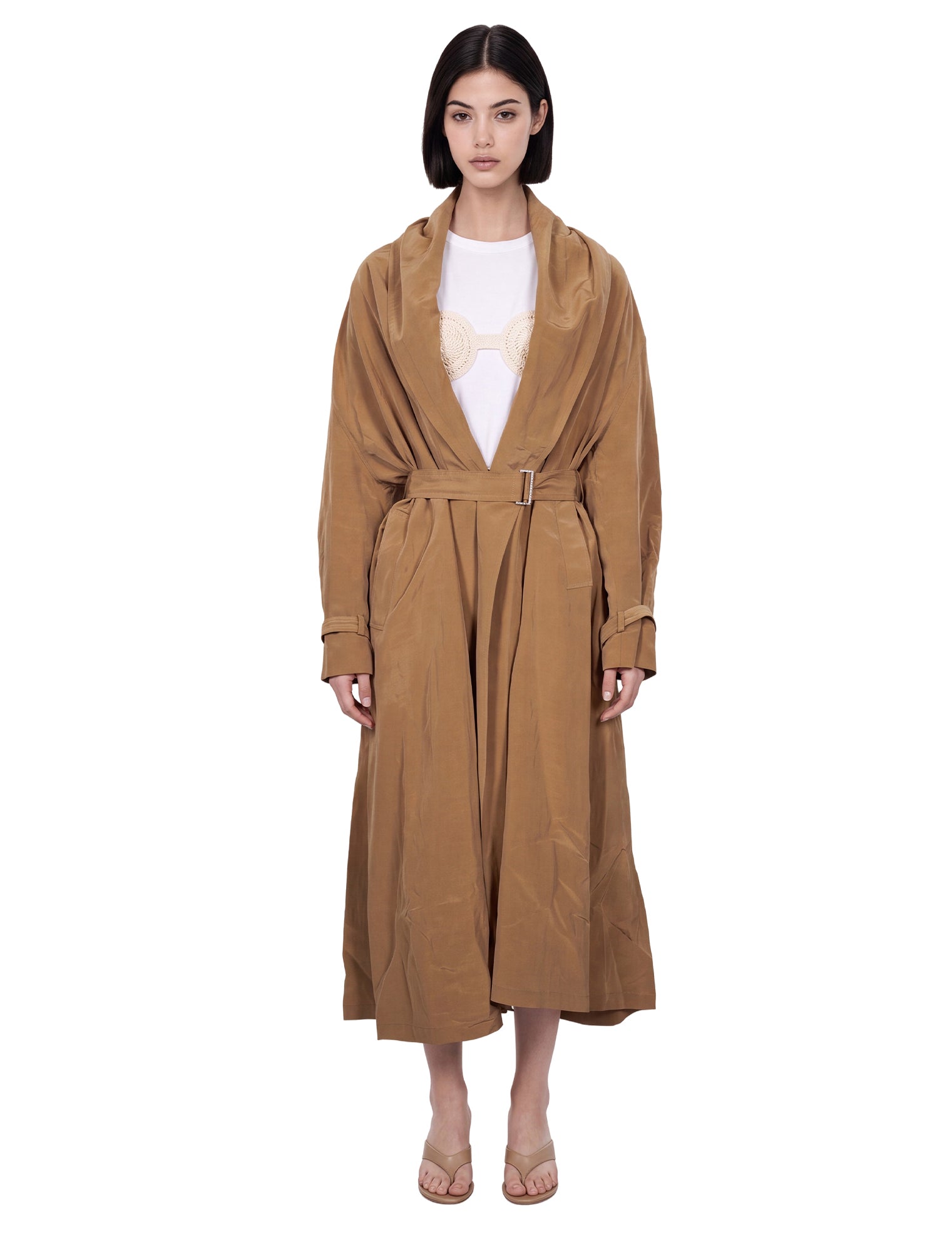 Trench con cintura in beige 