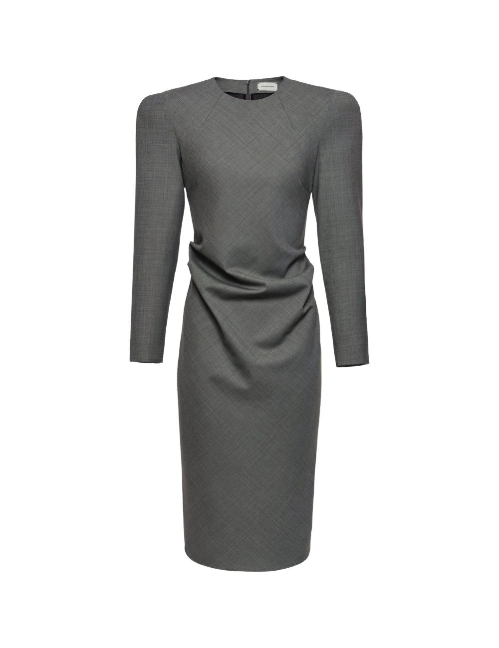 Abito midi arricciato con fiocco in grigio 