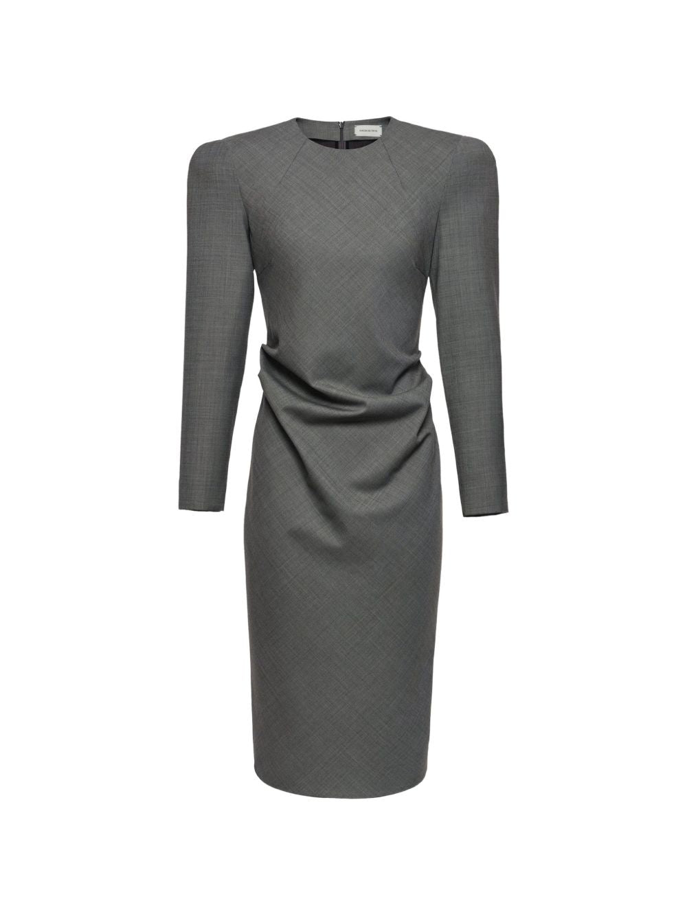 Abito midi arricciato con fiocco in grigio 